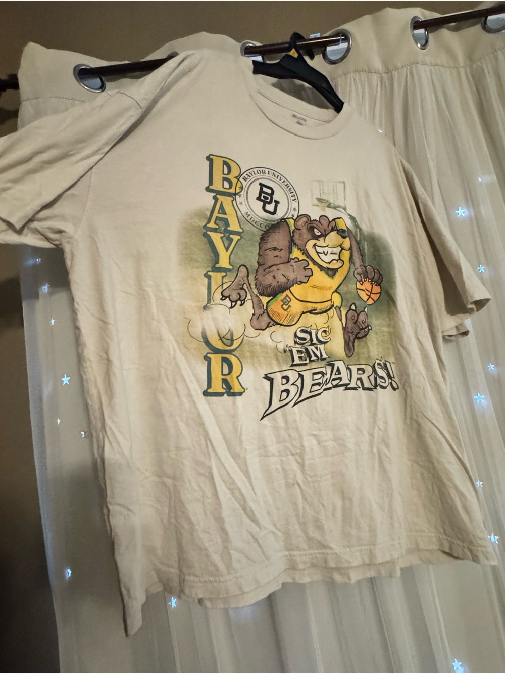 Hollister Beige Baylor Bears Graphic Tee with Yellow & Green Mascot